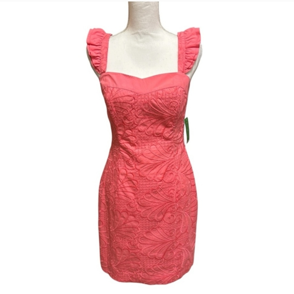 Lilly Pulitzer Sarafina Salmon Pink🩷 Textured Sheath Dress👗with Ruffled Straps